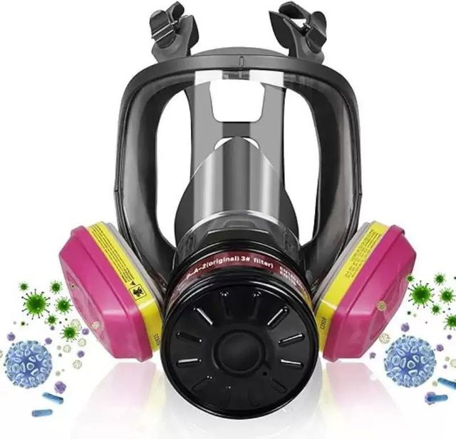 Vollgesichts-Gasmaske in Grau zum Schutz vor Spritzlackierung, Chemikalien, Pestiziden und Staub, kompatibel mit Filterkartuschen - Bild 1