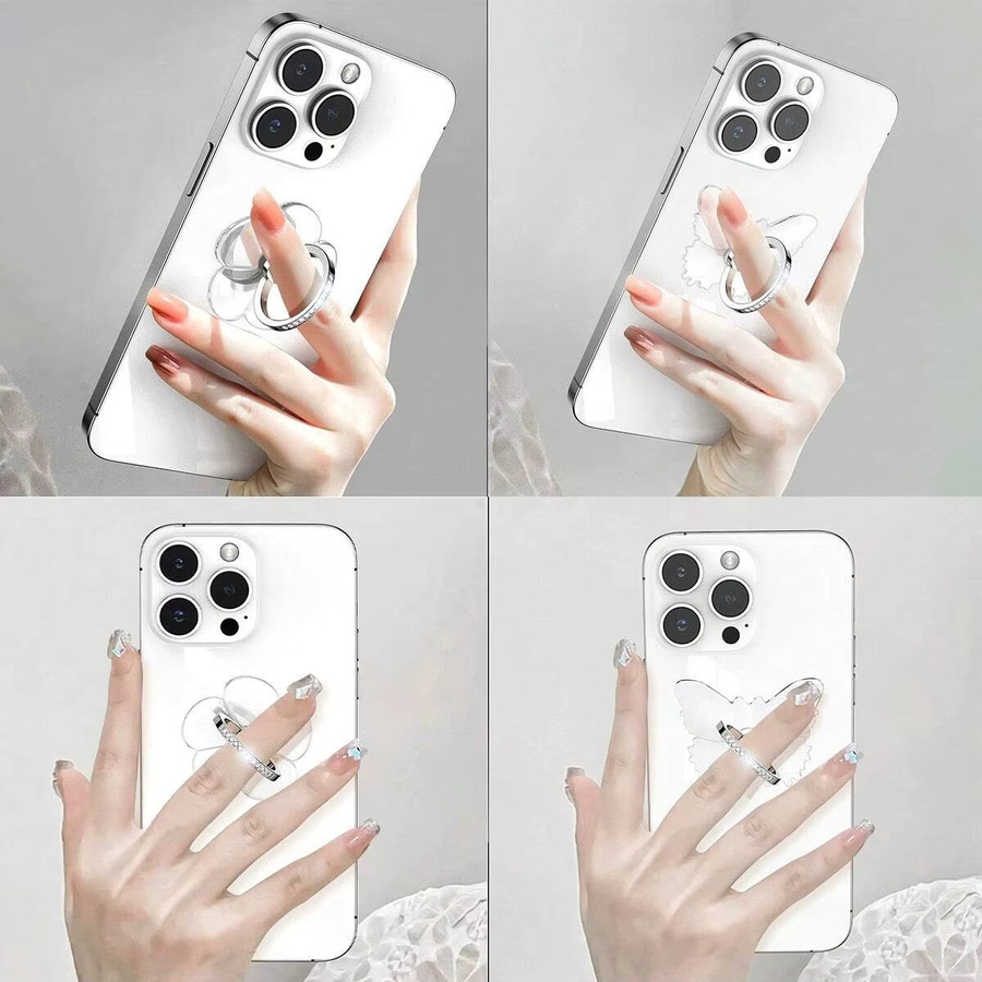 Kristalldiamant Telefonringhalter in Transparent und Weiß, 360 Grad drehbarer Universal-Fingergriffständer für alle Handys und Hüllen - Bild 1