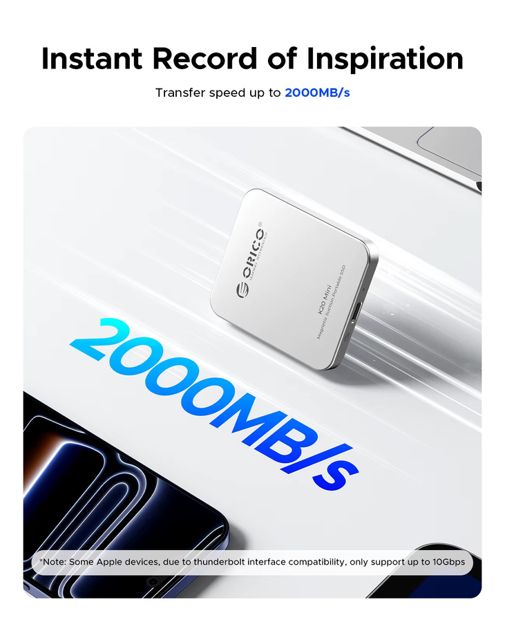 ORICO Mini magnetische externe SSD für iPhone 16 15 Pro/Max, 2000 MB/s, 4K ProRes HDR Aufnahme und Speicherung, tragbare Solid State Drive - Bild 3