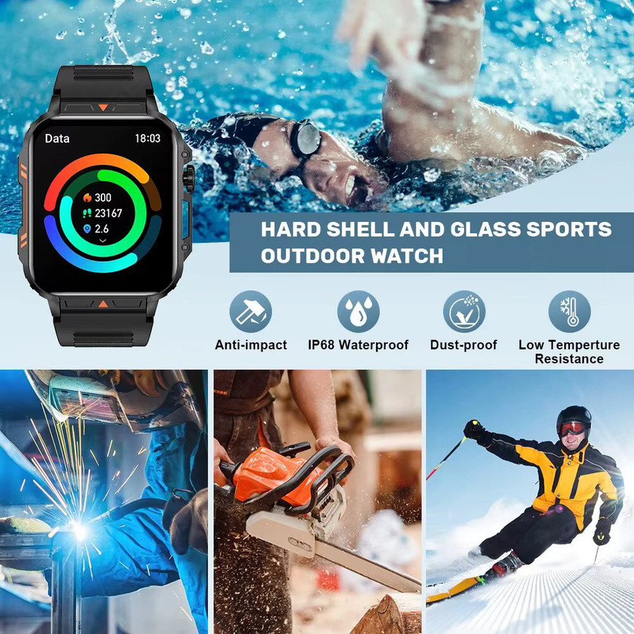 Lige Smartwatch mit 1,95 Zoll Bildschirm, IP68 wasserdicht, Gesundheitsüberwachung und Sport-Fitness-Funktionen, Farbe: Schwarz - Bild 3
