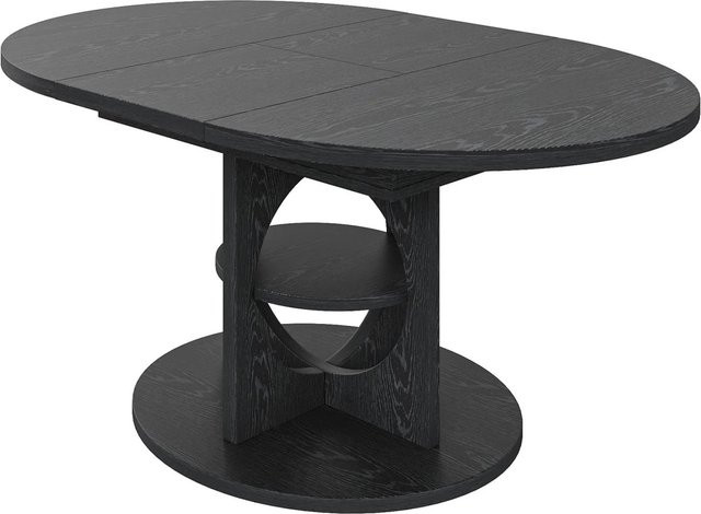 Merax Esstisch ausziehbar in Schwarz, ovaler Tisch mit zentraler Säule für Esszimmer und Küche, B/T/H: 110 x 60 x 76 cm bis 150 x 60 x 76 cm - Bild 1