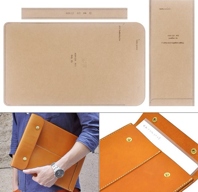QJH DIY Lederhandwerk Nähvorlage für handgehaltene Lederumschlagtaschen und Dateitaschen mit Kraftpapier-Vorlagen - Bild 1