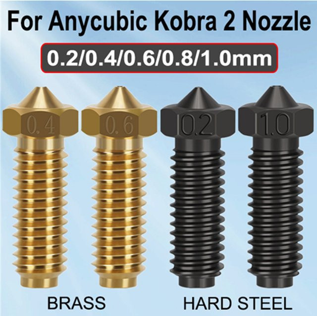 Anycubic Volcano-Düsen aus gehärtetem Stahl und Messing für Anycubic Kobra 2, Kobra 2 Neo, Kobra 2 Pro und Kobra 2 Max mit Düsenöffnungen von 0,2 mm bis 1,0 mm - Bild 1