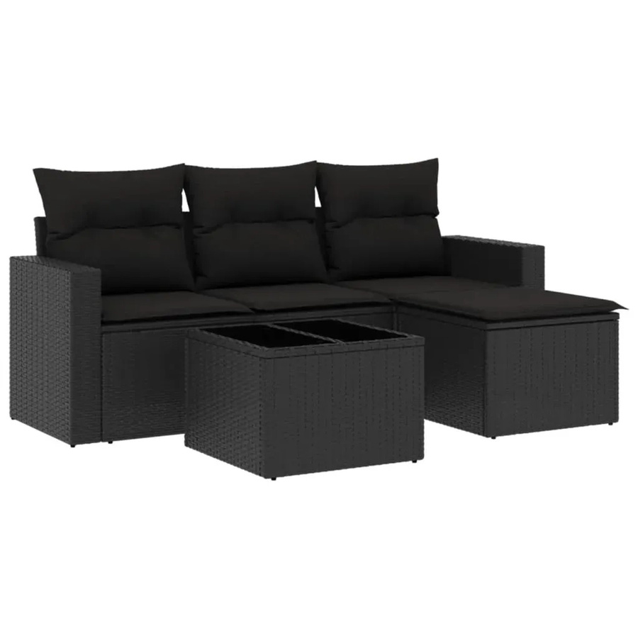 vidaXL 5-tlg. Garten-Sofagarnitur in L-Form aus schwarzem PE-Rattan mit Kissen und pulverbeschichtetem Stahlgestell - Bild 2