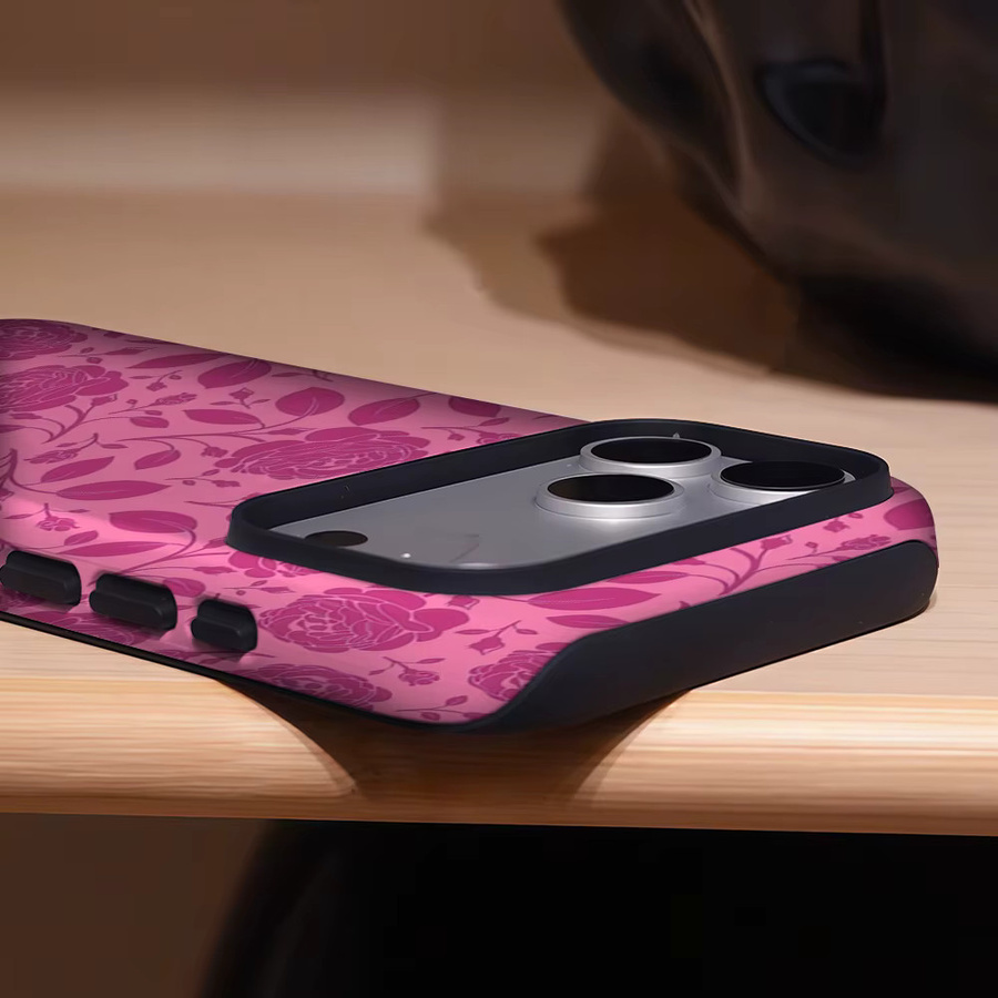 Potdemiel Handyhülle Pink Rose Weave für iPhone 17 16 15 14 13 Pro Max Plus mit Magnetfunktion und Double-Layer Tough Case Design - Bild 4