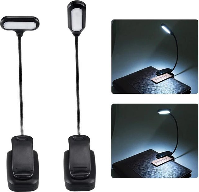 GGBEE LED Clip-On Buchlampe Schwarz, batteriebetriebbare flexible Leselampe für Schreibtisch und Schlafzimmer - Bild 1