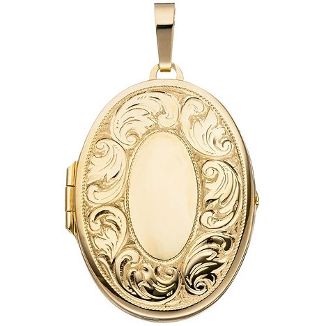 Colfem Medaillon Anhänger, oval, 925 Silber, gold vergoldet, für 2 Fotos - Bild 1