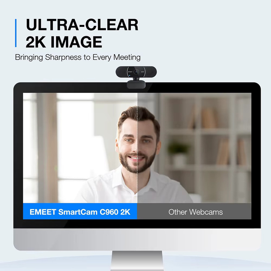 EMEET C960 2K Webkamera mit Autofokus und Mikrofonen in Schwarz für Streaming und Desktop/Laptop - Bild 2