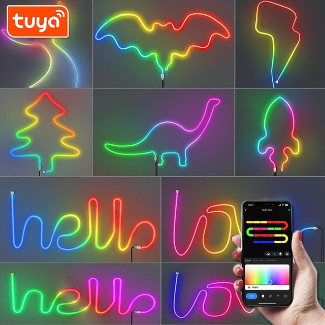 Acosh Neon RGBIC LED Lichterkette mit Musiksynchronisation, App-Steuerung und Fernbedienung, kompatibel mit Tuya, Amazon Alexa und Google Assistant, Multicolor - Bild 1