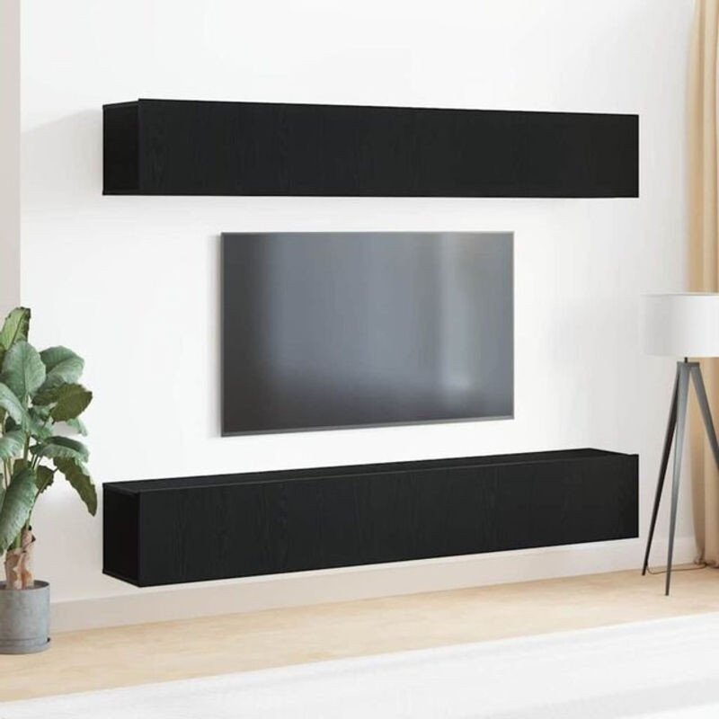 vidaXL 4-teiliges TV-Schranksystem zur Wandmontage in Schwarz und Eiche, modern und minimalistisch aus Holzwerkstoff - Bild 1