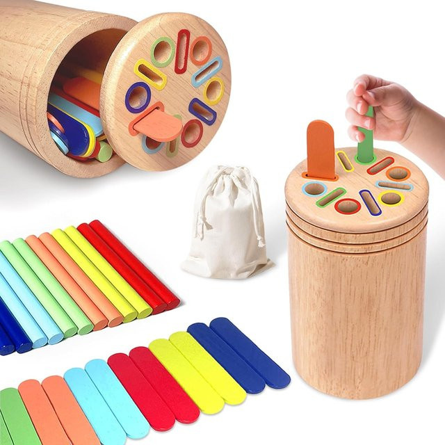 Holzmünz- & Stäbchen- & Formensortierspielzeug, Montessori Spielzeug, ab 1 Jahr - Bild 1