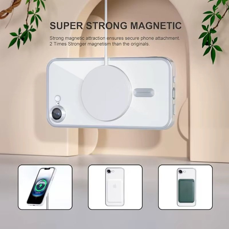 Luxuriöses Magnetisches Titan-Gehäuse für Apple iPhone 17e und 16e mit Displayschutzfolie und Kameraabdeckung in Silber oder Transparent - Bild 3