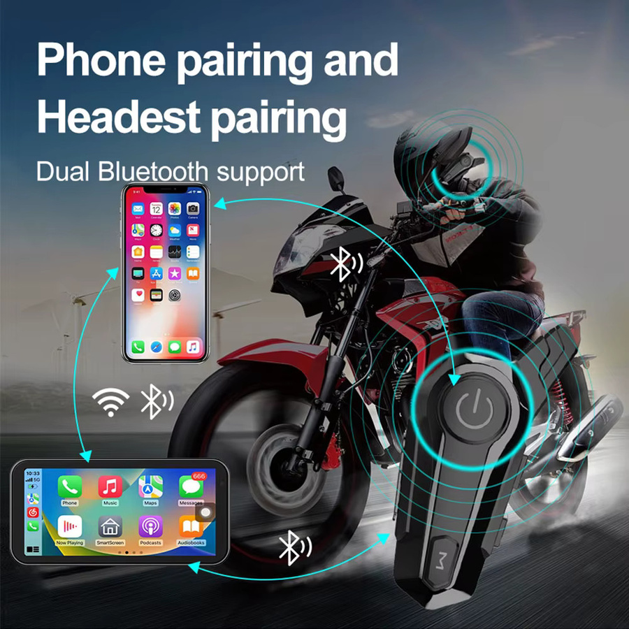 MicroData Motorrad Carplay mit 6,25 Zoll Touchscreen, GPS Navigation und Dual Bluetooth, Android Auto und Wireless Anruffunktion, Schwarz - Bild 4