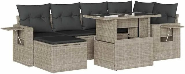 vidaXL 7-teilige Garten-Sofagarnitur in L-Form aus Polyrattan mit Kissen in Hellgrau - Bild 1