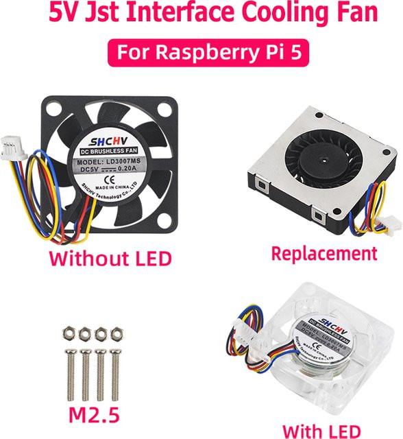 SHCHV CPU-Kühler mit PWM-Geschwindigkeitssteuerung und LED für Raspberry Pi 5, Schwarz - Bild 1