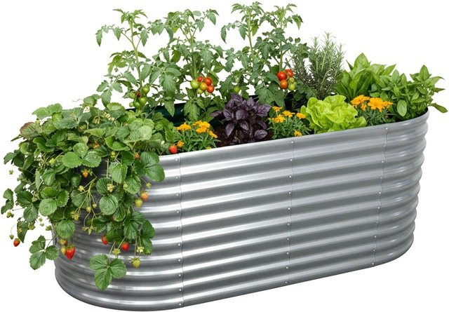 Relaxdays Hochbeet aus Metall in Silber, Halbrund, B: 160 cm, T: 80 cm, H: 80 cm - Bild 1