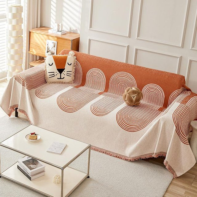 Modernes Chenille Sofabezugstuch in Orange, universeller Sofauferwurf mit nordischem Design, Breite: 130 cm, Tiefe: 180 cm - Bild 1