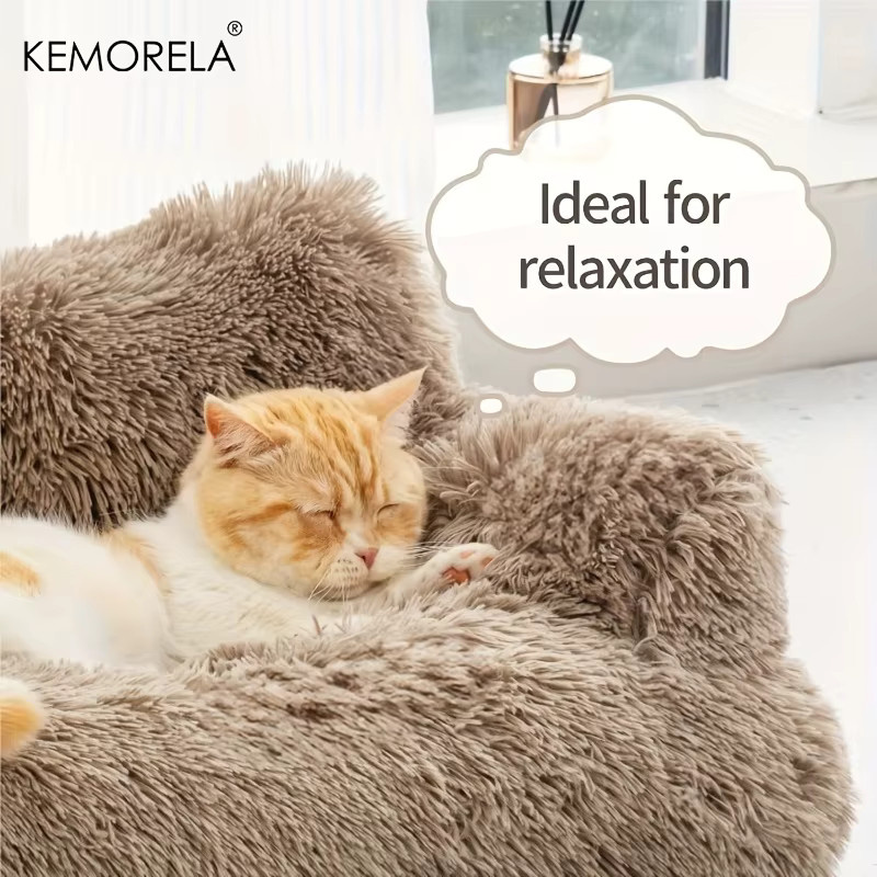 KEMORELA Katzensofa beige, luxuriöses gepolstertes Haustierbett für große Katzen, B/T/H: 55 x 55 x 38 cm - Bild 1