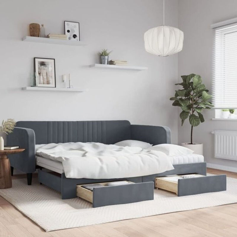 Vidaxl Funktionsbett Tagesbett aus Samt mit Schubladen in Anthrazit Grau B/T/H: 90 x 190 cm - Bild 1