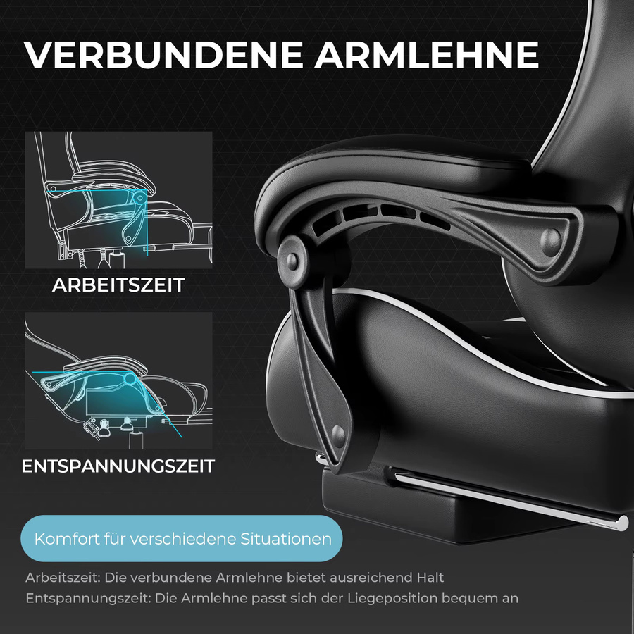 GTPLAYER Gaming Stuhl in Schwarz-Weiß, ergonomischer Gaming Sessel aus Kunstleder mit Massagefunktion, Fußstütze und Kopfstütze - Bild 3