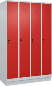 C+P Spind Classic PLUS Spind mit Sockel, 4 Abteile, Stahlkonstruktion, Farbe Lichtgrau und Verkehrsrot, H x B x T: 195 x 120 x 50 cm - Bild 1