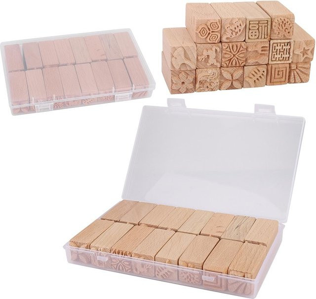 Igeteck 16er Set Handgeschnitzte Briefmarken aus Buche als DIY Druckblöcke für Ton und Keramik in Beige - Bild 1