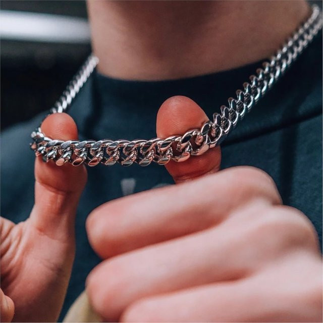 DOUBLE FAIR Halskette Cuban Link, Edelstahl, Silber, Herren - Bild 1