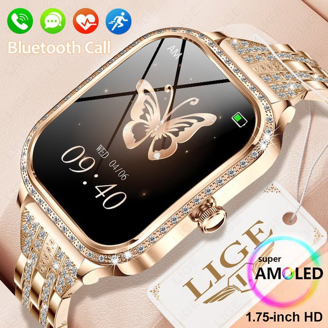 LIGE Smartwatch für Damen mit Bluetooth-Anruf, Herzfrequenzüberwachung und Wasserdichtigkeit, kompatibel mit Android und iOS, in Grau und Gold - Bild 1