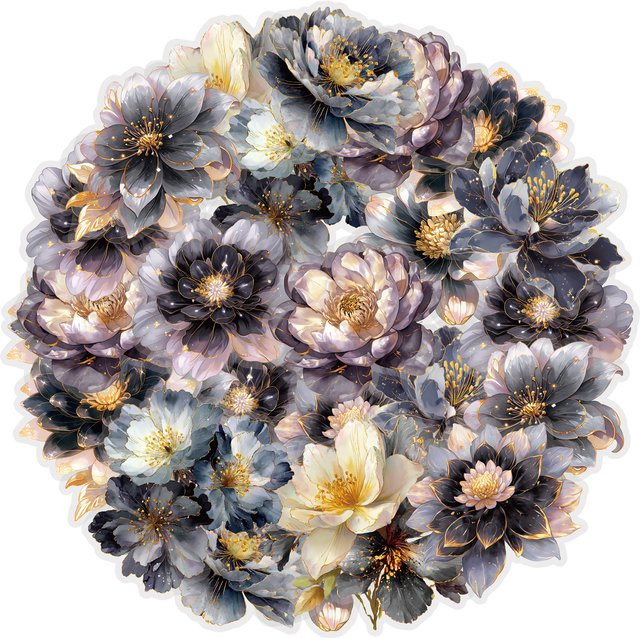 Etori Life Ink Night Dream Vintage Aufkleber-Set mit Blumenmuster und Haustieren, 20 Stück, Schwarz-Gold - Bild 1