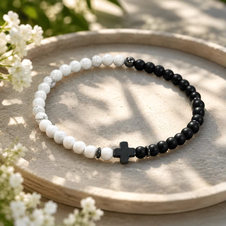 Balance Path Perlenarmband, Schwarz-Weiß, Unisex - Bild 2