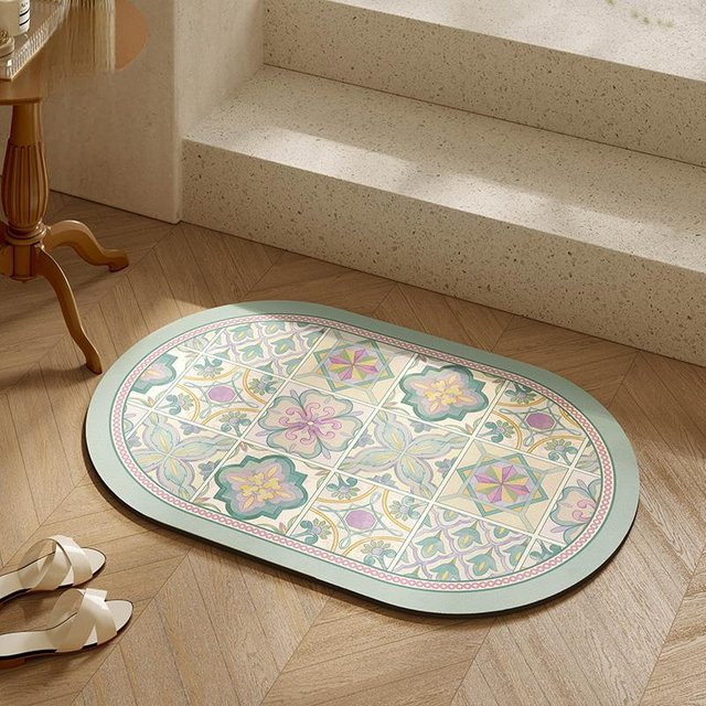 VIKAMA Badezimmermatte aus Kieselalgenschlamm, oval, rutschfest und waschbar, Multicolor, B: 60 cm, T: 40 cm - Bild 1