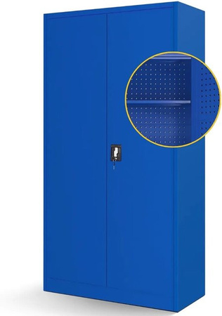 DELUKE Werkzeugschrank mit Lochwand aus Stahl in Blau und Schwarz, abschließbar, H x B x T: 185 x 92 x 50 cm