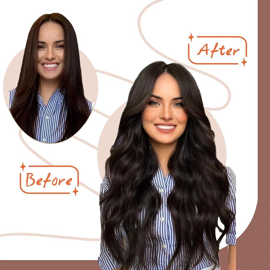 CC YOUNG Clip-in-Haarverlängerungen, echtes menschliches Haar, 7 Stück, natürliches Schwarz, gerade - Bild 6
