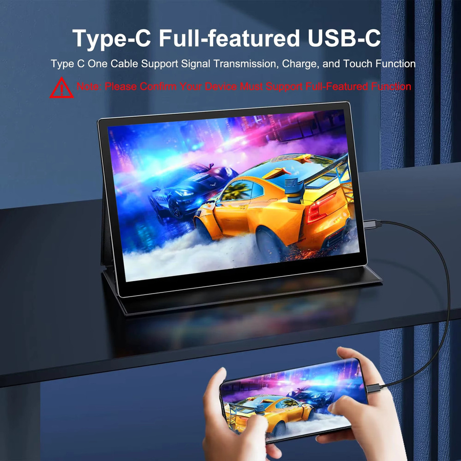 Wisecoco 9 Zoll Tragbarer Monitor mit 2K Auflösung 2560x1600, IPS Touchscreen, 500Cd/m², USB-C und HDMI, Schwarz - Bild 5