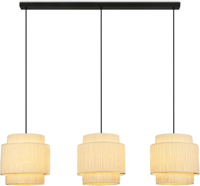 Briloner Pendelleuchte Swing Nature 3-flammig mit Bastschirm und schwarzem Metall in Natur und Beige - Bild 1