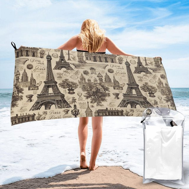 JMG Household Supplies Strandtuch Eiffelturm Paris Frankreich, Mikrofaser, Beige, B: 70 cm, L: 140 cm - Bild 1