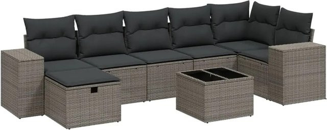 vidaXL 8-tlg Garten-Sofagarnitur in L-Form mit Polyrattan und Kissen, Hellgrau - Bild 1