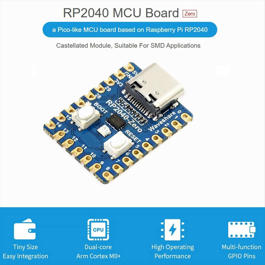 ABDH RP2040-Zero Mikrocontroller-Entwicklungsplatine für Raspberry Pi mit Dual-Core Cortex M0+ Prozessor und 2 MB Flash, Blau, 10 Stück - Bild 2