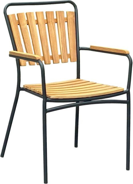Garden Pleasure Stapelstuhl Covina aus Stahl mit Armlehnen, 2er Set, Braun-Schwarz - Bild 1