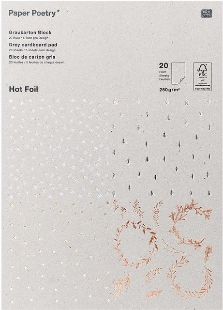 Rico Design Paper Poetry Graukarton Block X-Mas Hot Foil, A4, 20 Blatt, 250 g/m², Grau/Mehrfarbig - Bild 1