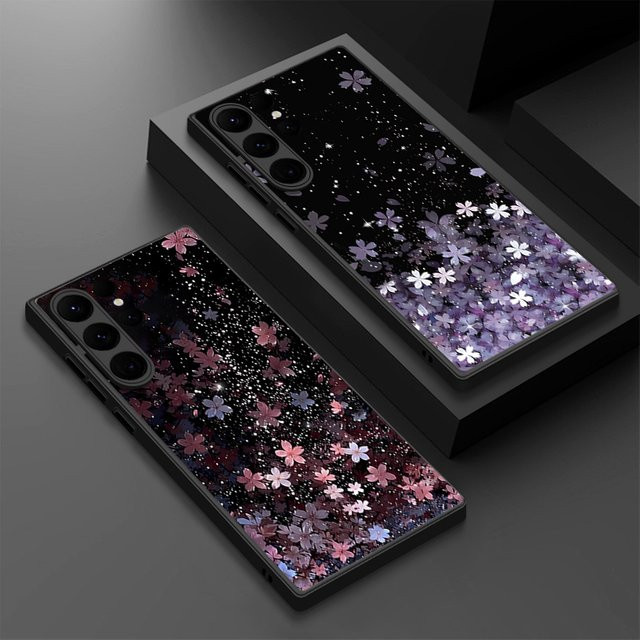 Magnetische Handyhülle mit Kirschblüten-Print für Samsung Galaxy S26 S25 S24 S23 S22 Ultra und S25 FE, MagSafe kompatibel, matt, Schwarz/Mehrfarbig - Bild 1