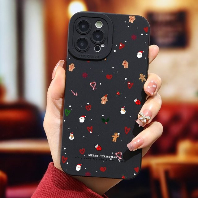 Matte High-End Handyhülle aus TPU mit Weihnachtsmotiv in Schwarz für iPhone 11 bis iPhone 17 Pro Max Modelle - Bild 1