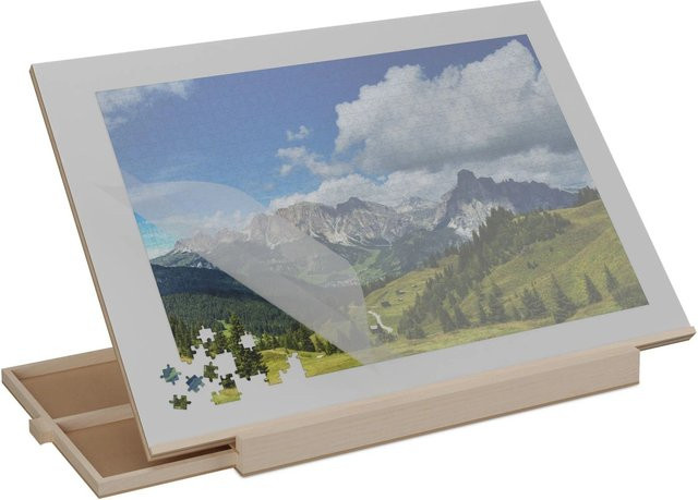 Relaxdays Puzzlebrett aus Kiefernholz in Natur mit 2 Schubladen, B/T/H: 79 x 56 x 6,5 cm - Bild 1