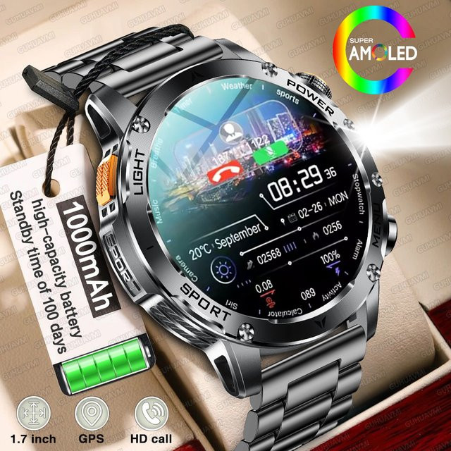 GUHUAVMI Smartwatch, 1,7 Zoll AMOLED, Schwarz, Herren - Bild 1