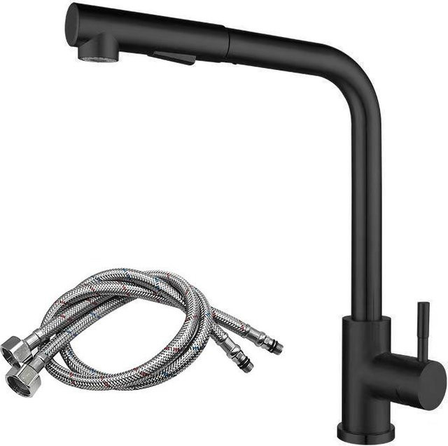 Küchenspüle Armatur Binchi Outdoor Product aus Edelstahl mit ausziehbarer Brause und 2 Strahlmodi, Schwarz, Tischmontage - Bild 1