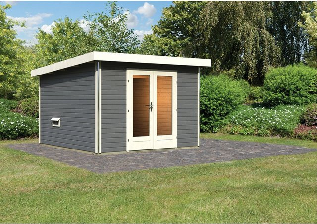 Karibu Saunahaus Magnus 1 Set B aus nordischer Fichte in Terragrau - Bild 1