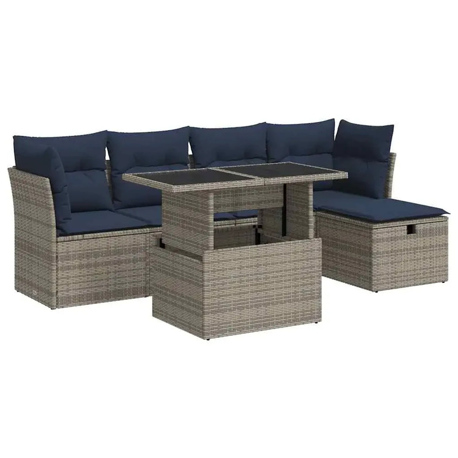 vidaXL 6-teilige Garten-Sofagarnitur aus Poly-Rattan und Akazie in Grau mit Kissen - Bild 2