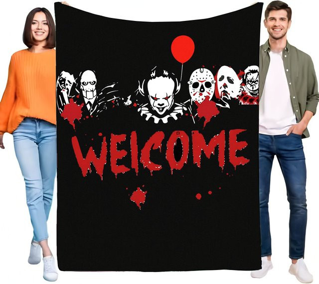 WEICOME Horror Decke in Schwarz mit rotem Schriftzug und Blutspritzern - Bild 1