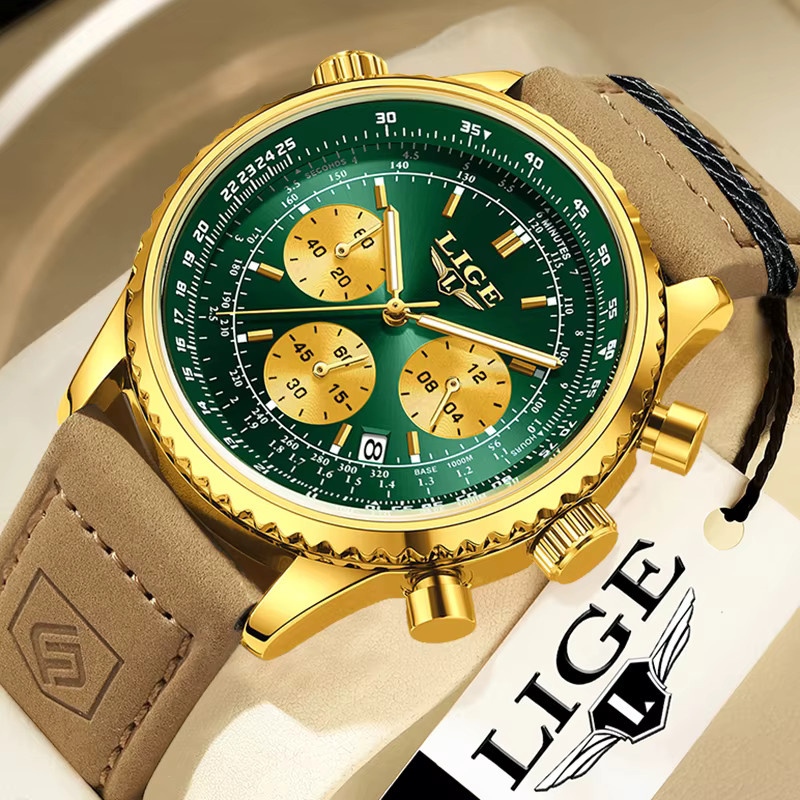 LIGE Armbanduhr Chronograph, Quarz, Leder, Herren - Bild 6