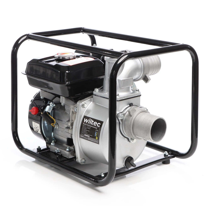 Wiltec Benzin Schmutzwasserpumpe 4kW Gartenpumpe mit 48 m³/h Förderleistung in Schwarz-Silber - Bild 2